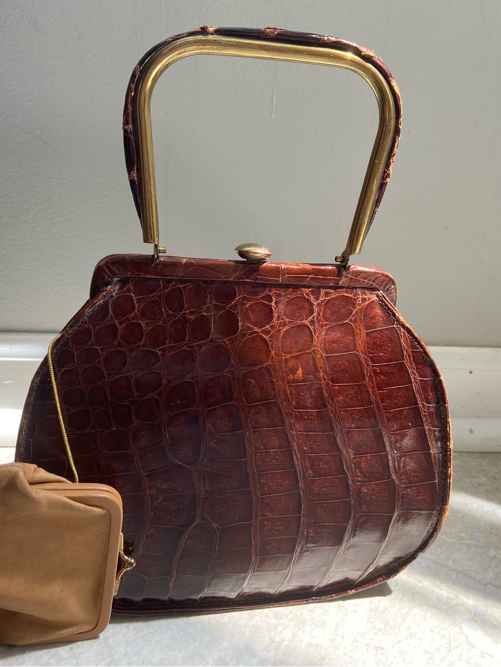 Rare Vintage 50s/60s Crocodile Brown Top-Handle Bag